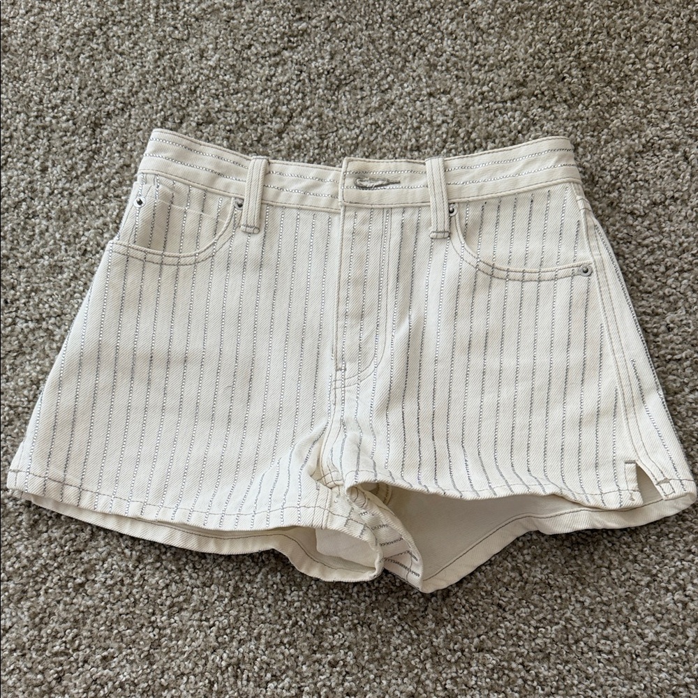 Alexander Wang Cream Striped Jean Shorts